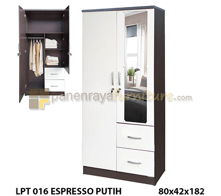 Panen Raya Lemari Pakaian 2 Pintu Cermin Lunar LPT 016 Espresso White 80x42x180