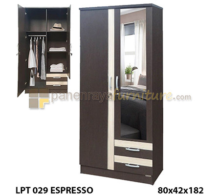 Panen Raya Lemari Pakaian 2 Pintu Cermin Lunar LPT 029 Espresso 80x42x180