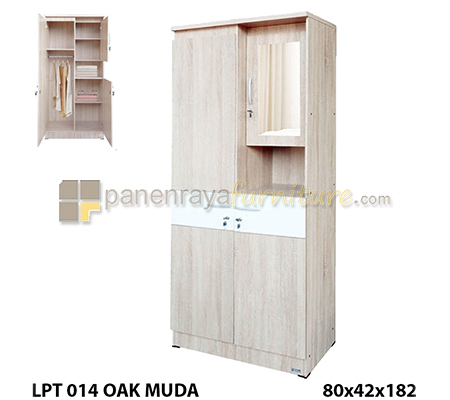 Panen Raya Lemari Pakaian 2 Pintu Cermin Lunar LPT 014 Sonoma Oak White 80x42x180