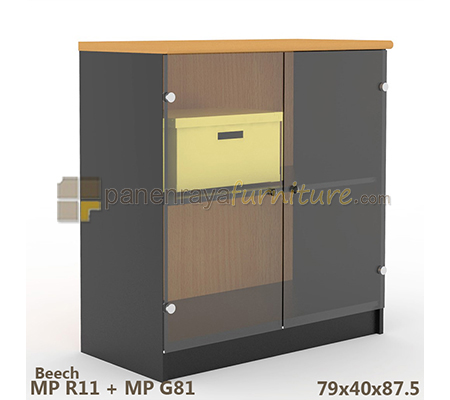 Panen Raya Furniture Lemari Arsip Rendah Expo MP R11 Pintu Kaca Beech 79x40x88