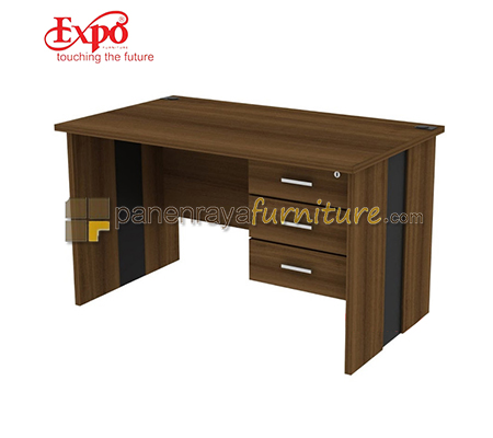 Panen Raya Furniture Meja Kantor Expo MD 1475 3 Laci Teakwood 140x75x75