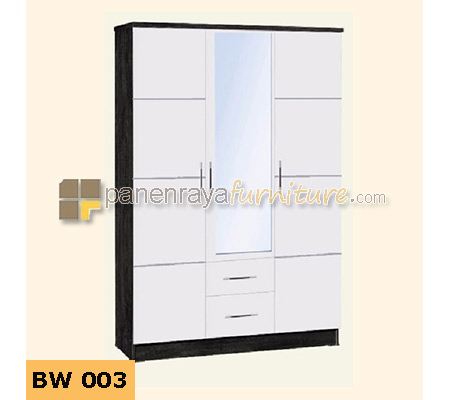 Panen Raya Furniture LEMARI PAKAIAN 3 PINTU KACA GRAVER BW 003 HITAM PUTIH