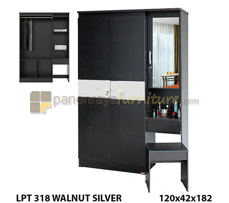 Panen Raya Lemari Pakaian 3 Pintu Meja Rias Lunar LPT 318 Walnut 120x42x180