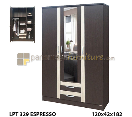 Panen Raya Lemari Pakaian 3 Pintu Cermin Lunar LPT 329 Espresso 120x42x180