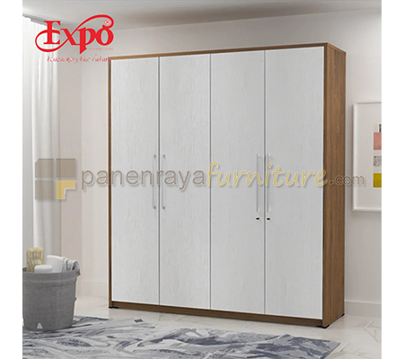 Panen Raya Lemari Pakaian 4 Pintu Expo LP 4015 Matt Wood - PVC White 195x60x220