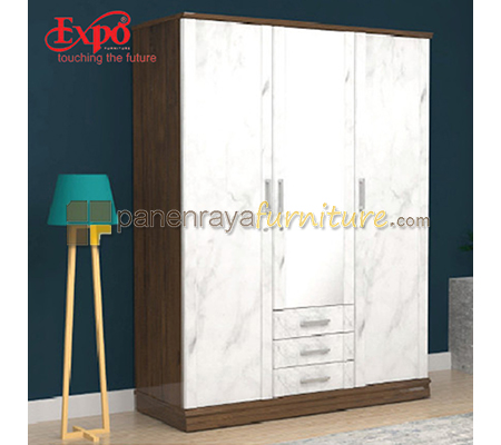 Panen Raya Furniture Lemari Pakaian 3 Pintu Expo LP 158 N Mattwood-White Marble 152x60x206