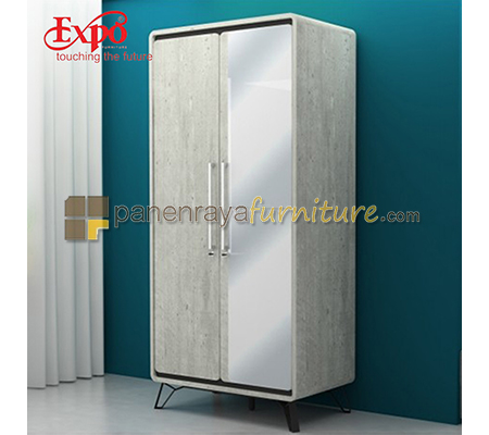 Panen Raya Lemari Pakaian 2 Pintu Cermin Expo LP 2129 Greystone-Black 100x60x214