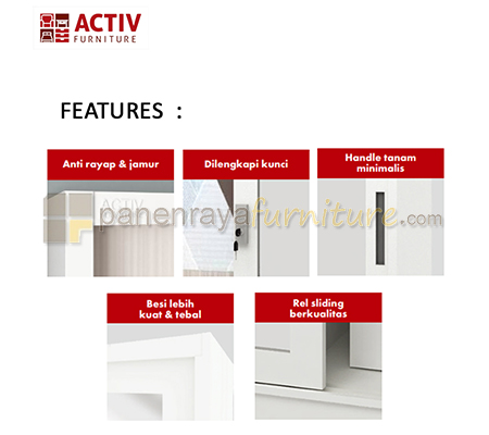 Lemari Pakaian Besi 2 Pintu Sliding Activ Forte SL 120 A White Light Teak 118x50x185