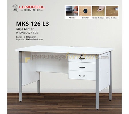 Panen Raya Meja Kantor Lunar MKS 126 L3 White 120x60x75