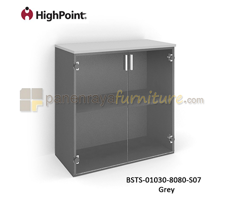 Panen Raya Furniture Lemari Arsip Rendah 2 Pintu Kaca HighPoint Storio BSTS 01030 8080 S07 Grey
