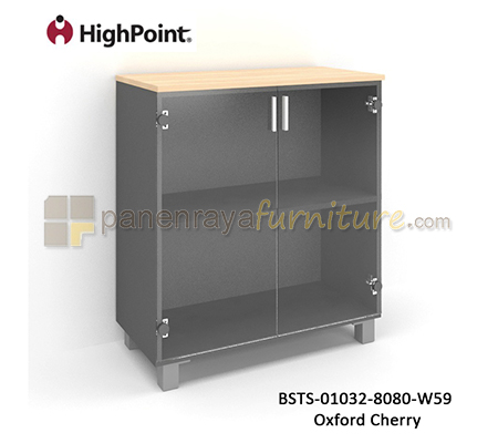Panen Raya Furniture Lemari Arsip Rendah 2 Pintu Kaca Kaki Plastik HighPoint Storio BSTS 01032 8080 W59 Light Beech