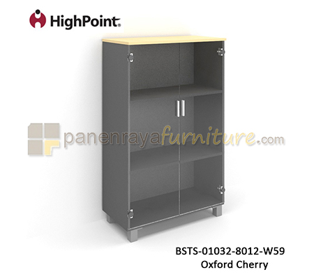 Panen Raya Furniture Lemari Arsip Tinggi 2 Pintu Kaca Kaki Plastik HighPoint Storio BSTS 01032 8012 W59 Light Beech