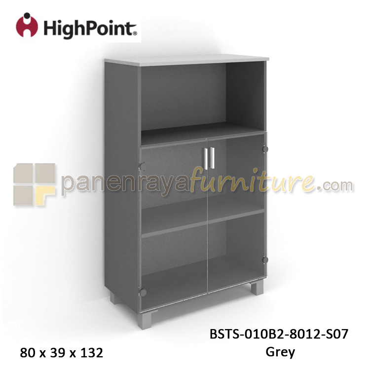 Panen Raya Furniture Lemari Arsip Tinggi Kombinasi Pintu Kaca Kaki Plastik HighPoint Storio BSTS 010B2 8012 S07 Grey
