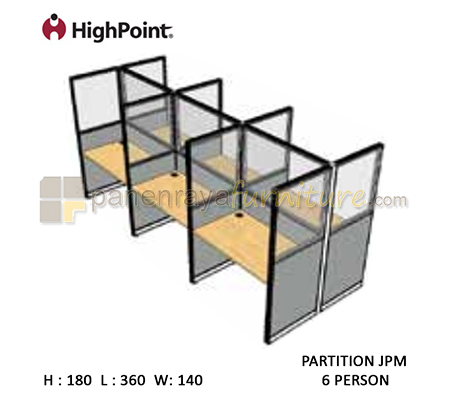 Panen Raya Furniture Workstation 6 Seater Glass Tinggi 180 HighPoint Partition JPM Oxford Cherry