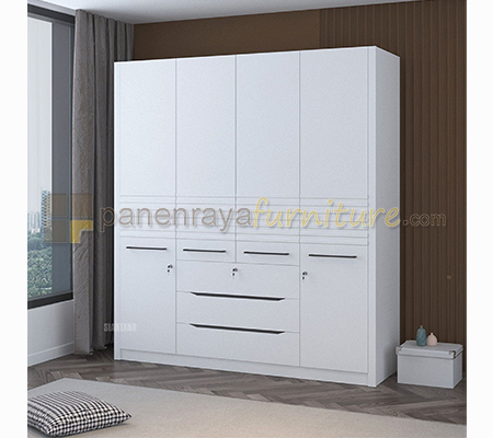 Panen Raya Furniture Lemari Pakaian 4 Pintu Siantano LP Capitol 488 SW 200x60x220 White Glossy