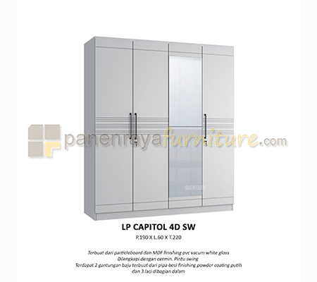 Lemari Pakaian 4 Pintu Siantano LP Capitol 4D SW 190x60x220 White Glossy