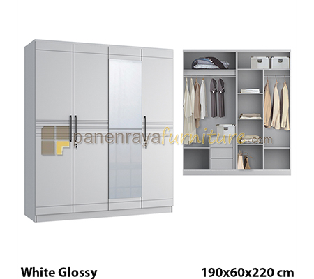 Lemari Pakaian 4 Pintu Siantano LP Capitol 4D SW 190x60x220 White Glossy