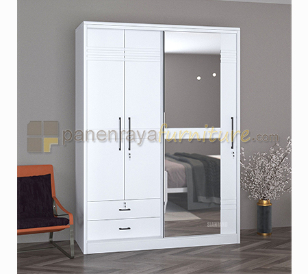 Panen Raya Furniture Lemari Pakaian 3 Pintu Siantano LP Capitol 3D SS 160x60x220 White Glossy