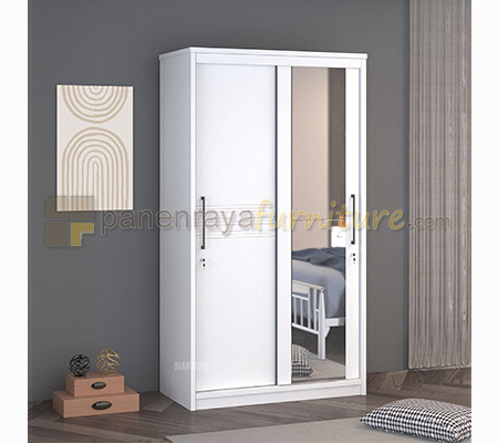 Panen Raya Furniture Lemari Pakaian 2 Pintu Sliding Siantano LP Capitol 2D SL 105x60x220 White Glossy