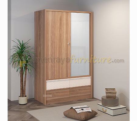 Panen Raya Lemari Pakaian 2 Pintu Sliding Cermin Siantano LP 288 SL 120x60x200 Natural