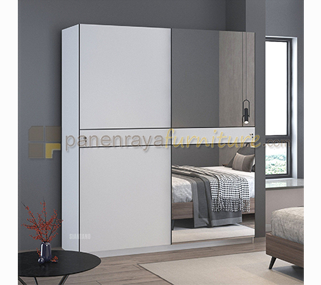 Panen Raya Lemari Pakaian 2 PIntu Sliding Cermin Siantano LP Sliding Crown 190x60x220 Putih