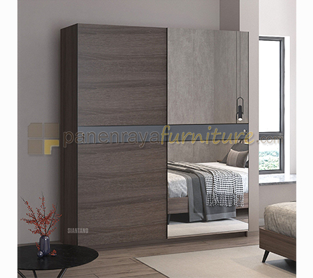 Panen Raya Lemari Pakaian 2 PIntu Sliding Cermin Siantano LP Sliding Crown 190x60x220 Sorema-Grey