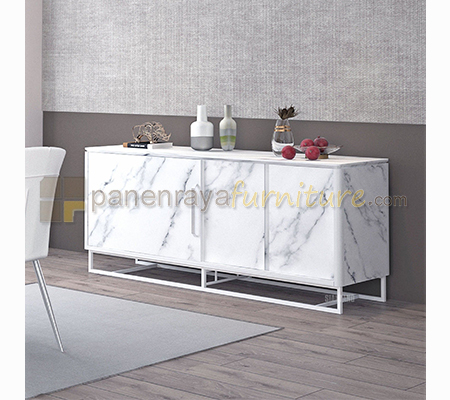 Panen Raya Furniture Siantano Credenza CR Marble 200 White Glossy Marble 200x50x80