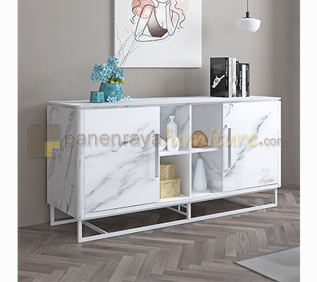 Panen Raya Furniture Siantano Credenza CR Marble 160 White Glossy Marble 160x50x80