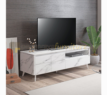 Panen Raya Furniture Meja TV Siantano TC Marble 160-02 White Glossy Marble 160x50x50