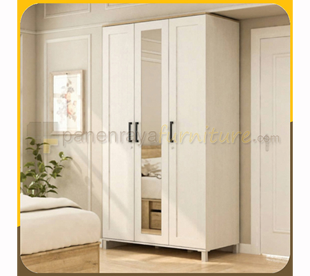 Panen Raya LEMARI PAKAIAN 3 PINTU CERMIN PRODESIGN SERENA WD3 White Ash - Yellow Oak